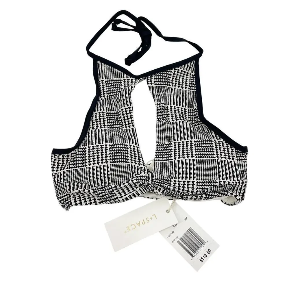 L*Space Jessy High Neck Cutout Bikini Top Best I ever Plaid Size XS NEW!!